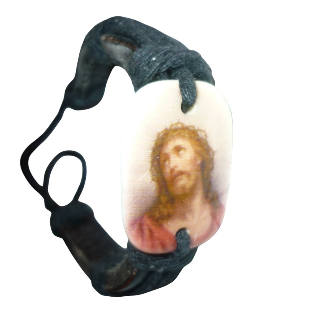 Jesus Christ Religious‎ Icon Bracelet Black Leather Cord Adjustable Unisex